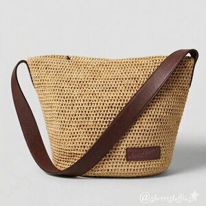Helen Kaminski Crochet Raffia & Leather Crochet Boho Hobo Shoulder Crossbody Bag